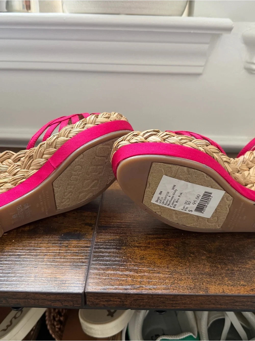 Guess Hot Pink Floral Espadrille Wedge Sandals